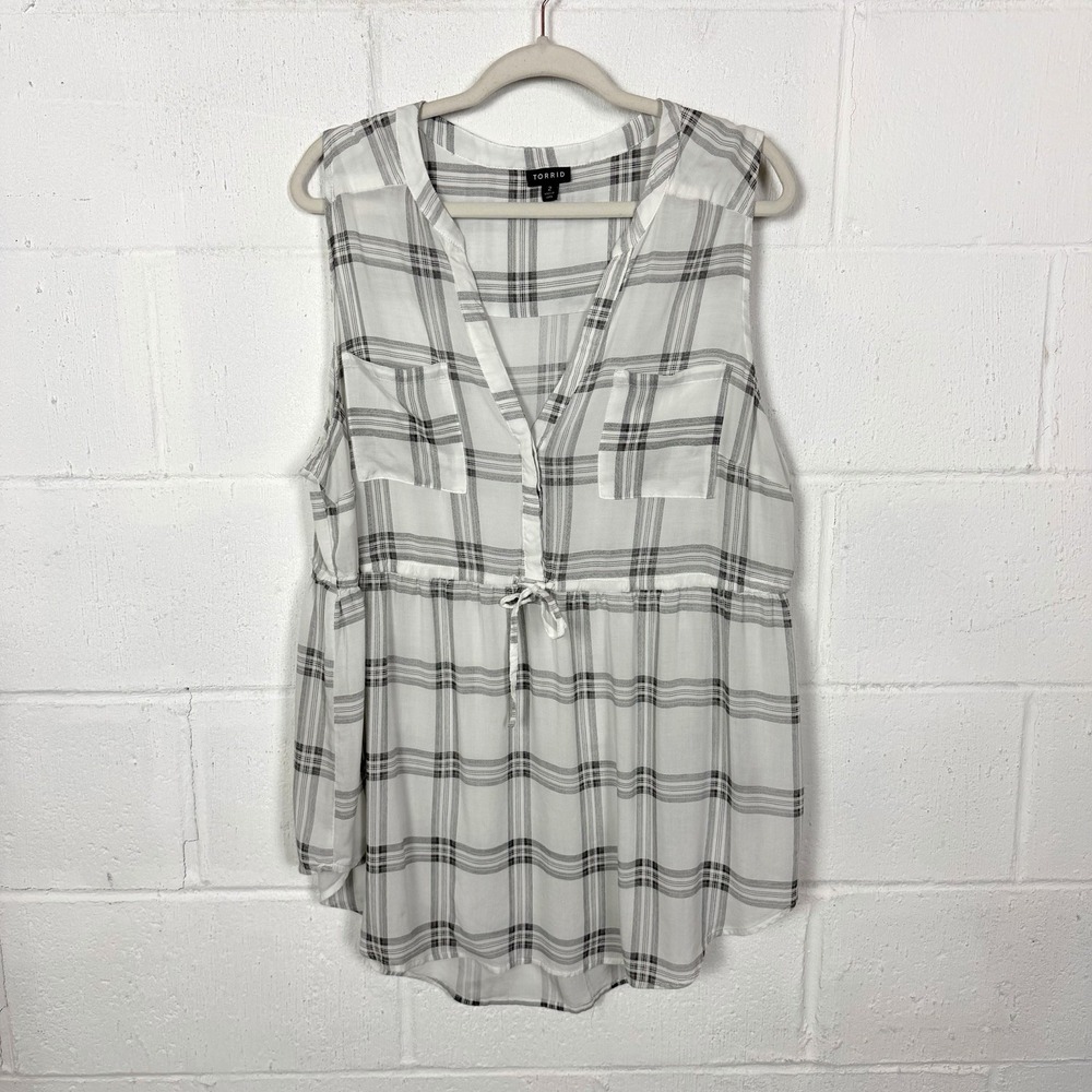 Torrid Plaid Tunic Top Plus Size 2X Drawstring Waist Lightweight Western Cowgirl